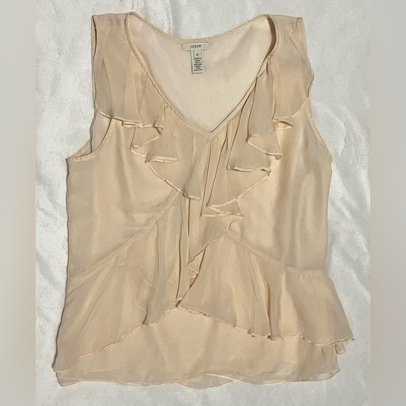 J. Crew Cream Peach Pale Pink Sleeveless Ruffle Front Lightweight Women’s Blouse - Picture 2 of 12